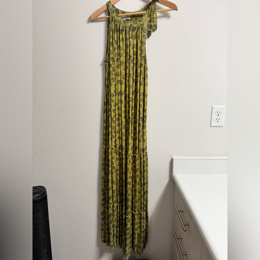 Cost Plus World Market Olive Green Floral Maxi Dress